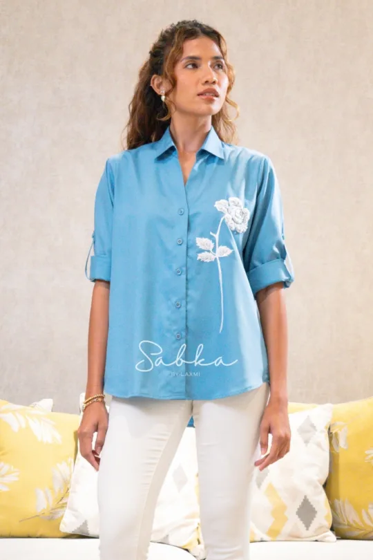 Sabka - Blue Shirt White Rose