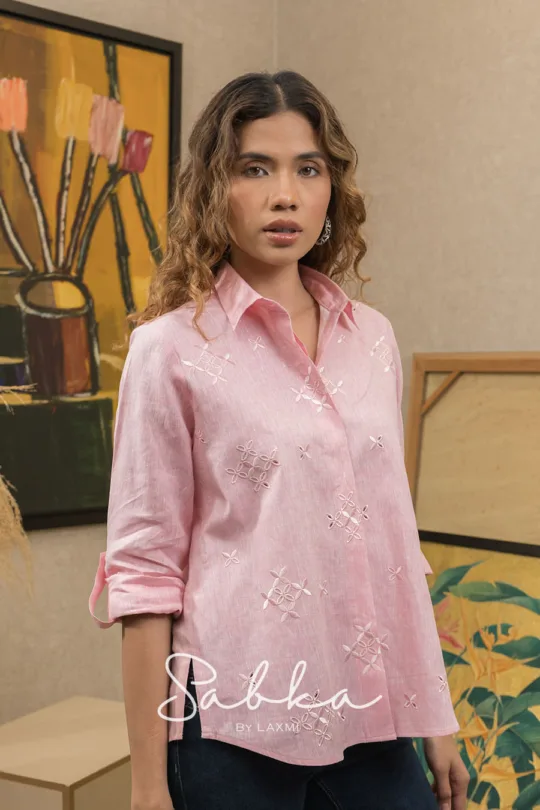 Sabka - Cutwork Embroidery Shirt (Pink)
