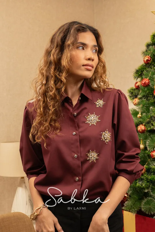 Sabka - Snowflake Embellished Shirt (Maroon)