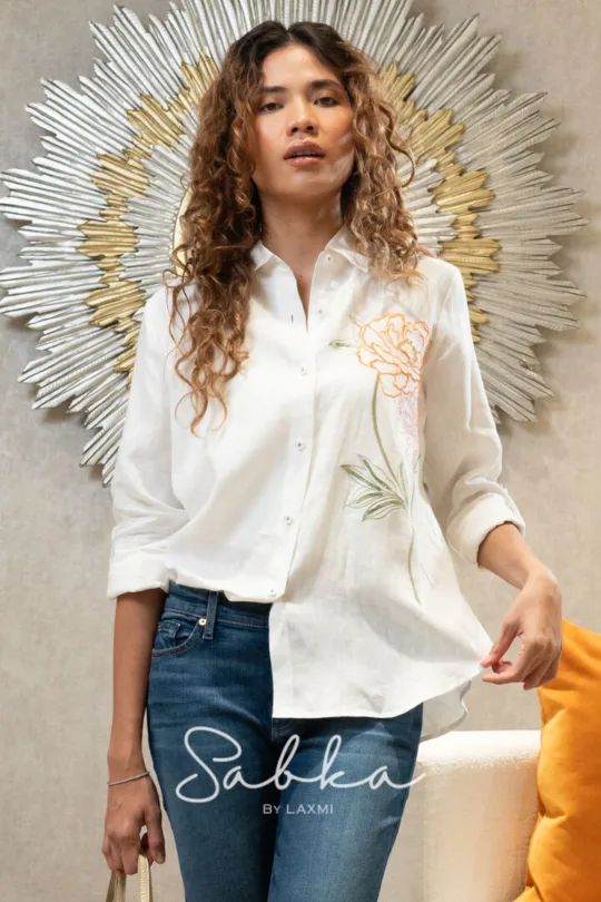 Sabka - Peony Outline Linen Shirt