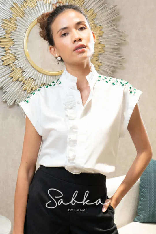 Sabka - Emerald Crystal Ruffle Shirt