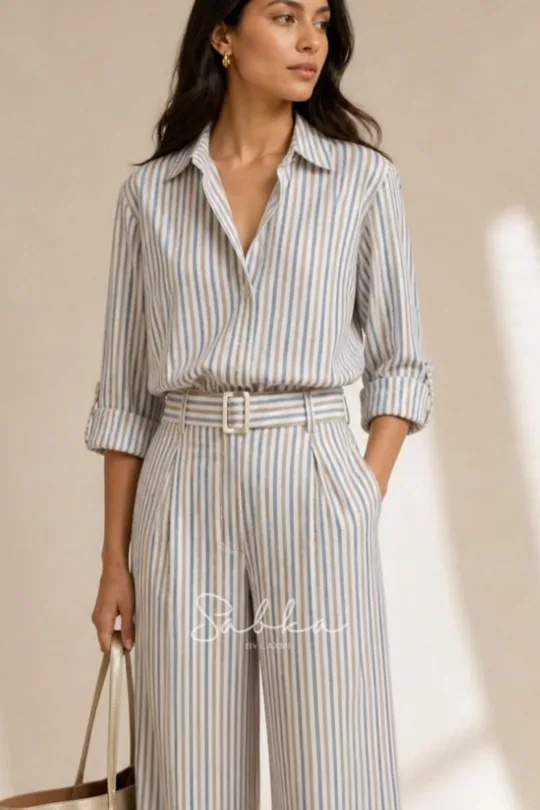 Sabka - Blue Stripe Belted Co-ord