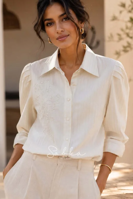 Sabka - Cream Pearl Floral Shirt