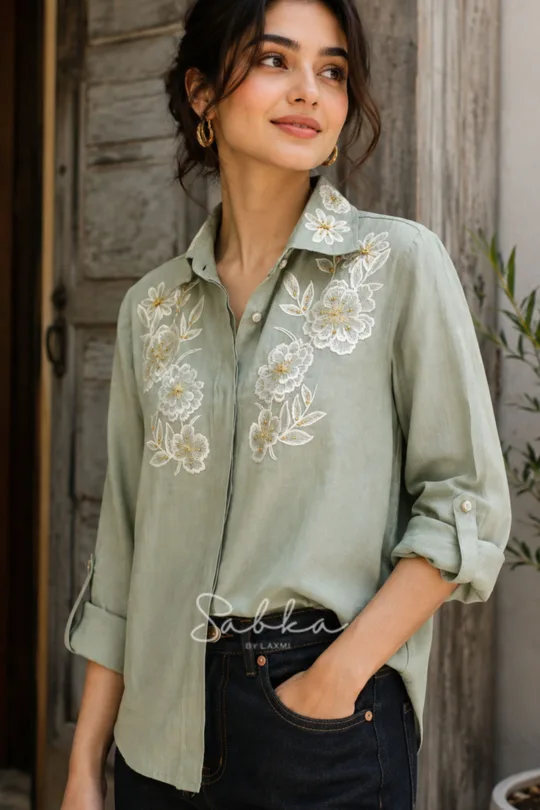 Sabka - Green Floral Embroidered Shirt