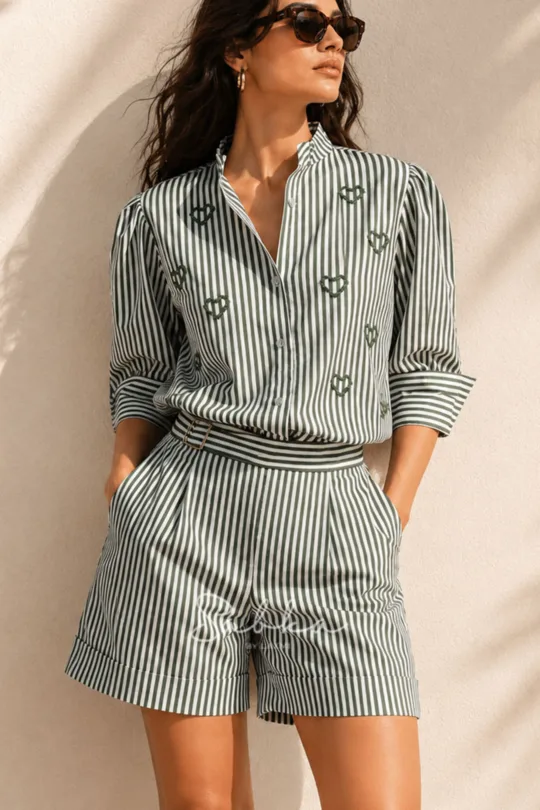 Sabka - Green Heart Stripe Co-ord